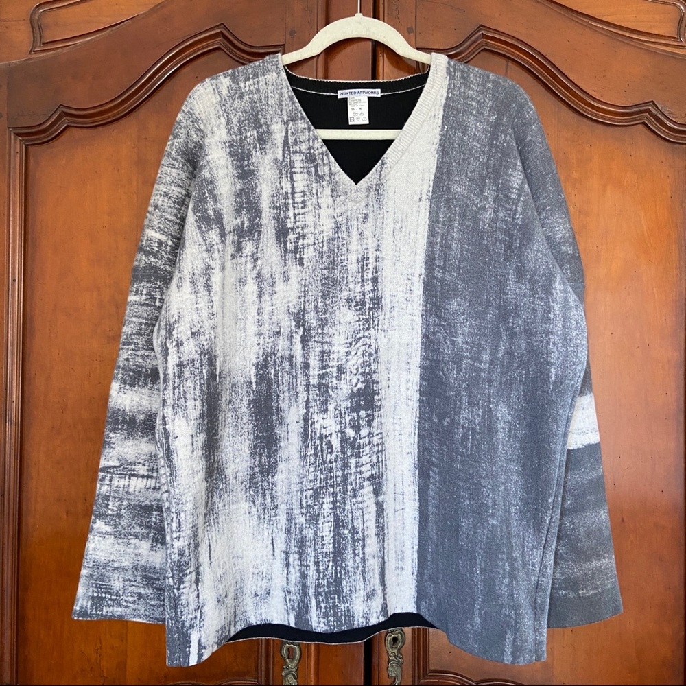 Printed Artworks 100% Cashmere Double Faced Reversible Brush Stroke Abstract